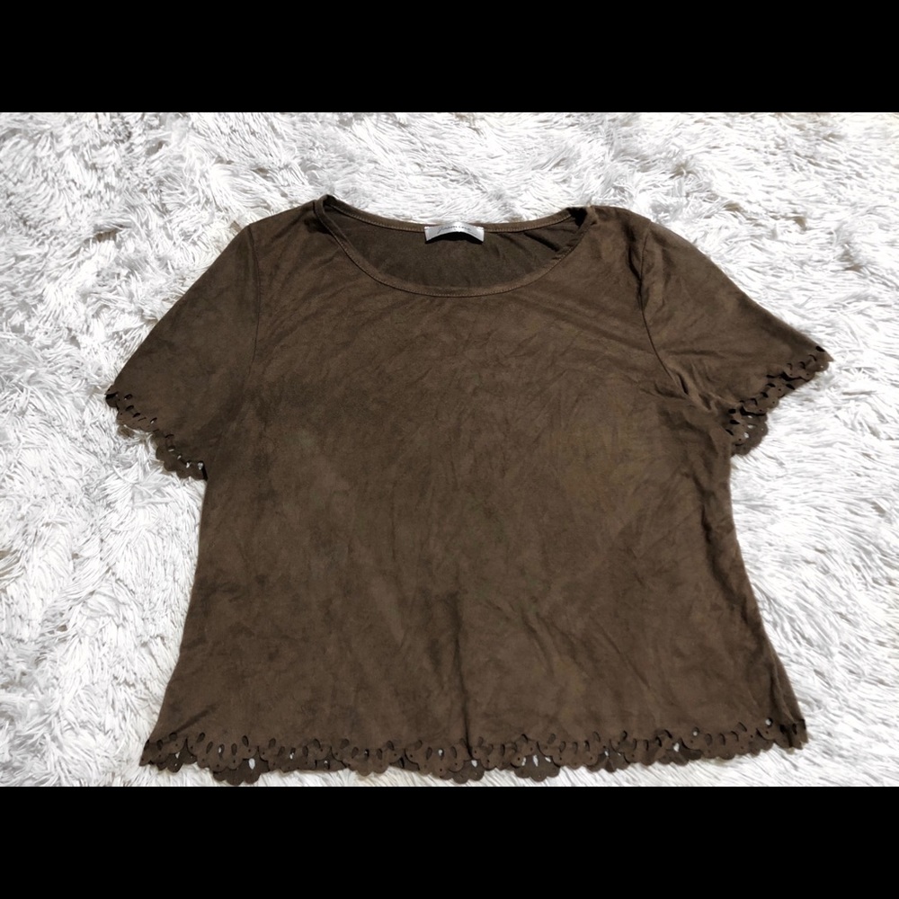 brown faux suede blouse